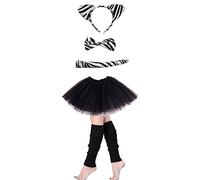 Lizzy Girls Animal Costume (Ear Bow Tail Set + Tutu + Leg Warmer) Halloween Book Week Party Fancy Dress Outfit Skirt Accessories Kit (Zebra Set + Plain Black Tutu + L/W)