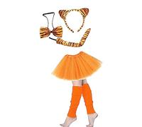 Lizzy Girls Animal Costume (Ear Bow Tail Set + Tutu + Leg Warmer) Halloween Book Week Party Fancy Dress Outfit Skirt Accessories Kit (Tiger Ear Set + Glitter Orange Tutu + L/W)