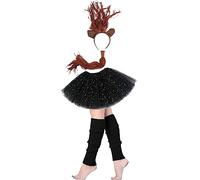 Lizzy Girls Animal Costume (Ear Bow Tail Set + Tutu + Leg Warmer) Halloween Book Week Party Fancy Dress Outfit Skirt Accessories Kit (Horse Set + Glitter Black Tutu + L/W)