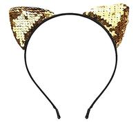 Lizzy Girls Metal Sequin Cat Ears Headband | Hair Band Fancy Costume Party Cosplay | Cat Ear Headband One Size Fits All (Gold Sequin)