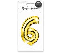 Lizzy Gold Foil Number Balloon | 32cm Height | 0-9 Balloons Number for Birthday Anniversaries Party | Complete with a Plastic Blow Tube (Character: 6)