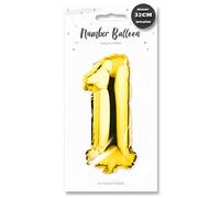 Lizzy Gold Foil Number Balloon | 32cm Height | 0-9 Balloons Number for Birthday Anniversaries Party | Complete with a Plastic Blow Tube (Character: 1)