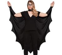 Lizzy Gothic Vampire Bat Wings Cape with Black Lace Mask | Adult Halloween Fancy Dress Costume Accessory | Full Cape for Women & Men Cosplay, Masquerade & Carnival (Adult)