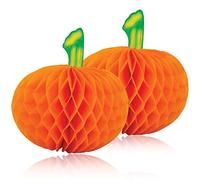 Lizzy Halloween 3D Pumpkin Decorations | 17 x 12 CM | Pack of 2 | Halloween Honeycomb Pumpkin Table Decoration Indoor Outdoor Deco Table Centrepiece