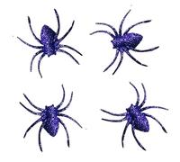 Lizzy Halloween Decoration | Spider, Pumpkin, Bat, Blooded Scary Horror Night Party Decorations Accessory for Decor Door, Window, Home, Garden (4pc Glitter Purple Spider)