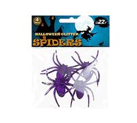 Lizzy Halloween Glitter Spiders | Pack of 4 | 6.5cm x 6.5cm Creepy Spider Table Sprinkles Halloween | Halloween Decoration Spiders Prank (Purple)