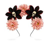 Lizzy Halloween Headbands One Size Fits Most Adults | Fancy Dress Costume Hair Accessory | Head Bopper Hat for Parties, Cosplay, Angels & Dark Themed Night Outfits (Skull Blush Pink Flowers)