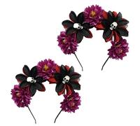 Lizzy Halloween Headbands One Size Fits Most Adults | Fancy Dress Costume Hair Accessory | Head Bopper Hat for Parties, Cosplay, Angels & Dark Themed Night Outfits (Skull Purple Flowers)