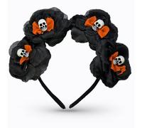 Lizzy Halloween Headbands One Size Fits Most Adults | Fancy Dress Costume Hair Accessory | Head Bopper Hat for Parties, Cosplay, Angels & Dark Themed Night Outfits (Orange Bow Skull & Roses)