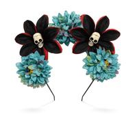 Lizzy Halloween Headbands One Size Fits Most Adults | Fancy Dress Costume Hair Accessory | Head Bopper Hat for Parties, Cosplay, Angels & Dark Themed Night Outfits (Skull Blue Flowers)