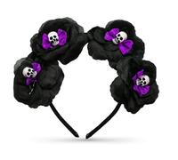 Lizzy Halloween Headbands One Size Fits Most Adults | Fancy Dress Costume Hair Accessory | Head Bopper Hat for Parties, Cosplay, Angels & Dark Themed Night Outfits (Purple Bow Skull & Roses)