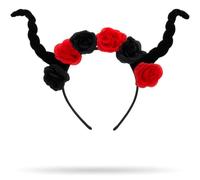 Lizzy Halloween Headbands One Size Fits Most Adults | Fancy Dress Costume Hair Accessory | Head Bopper Hat for Parties, Cosplay, Angels & Dark Themed Night Outfits (Devil Horns with Flowers)