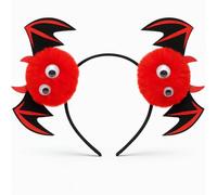 Lizzy Halloween Headbands One Size Fits Most Adults | Fancy Dress Costume Hair Accessory | Head Bopper Hat for Parties, Cosplay, Angels & Dark Themed Night Outfits (Red Pom Pom Bat)