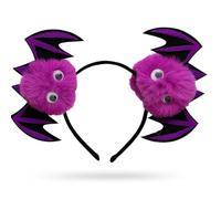 Lizzy Halloween Headbands One Size Fits Most Adults | Fancy Dress Costume Hair Accessory | Head Bopper Hat for Parties, Cosplay, Angels & Dark Themed Night Outfits (Purple Pom Pom Bat)