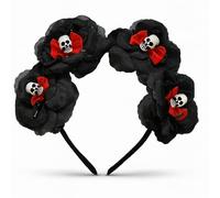 Lizzy Halloween Headbands One Size Fits Most Adults | Fancy Dress Costume Hair Accessory | Head Bopper Hat for Parties, Cosplay, Angels & Dark Themed Night Outfits (Red Bow Skull & Roses)