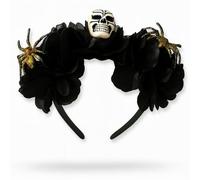 Lizzy Halloween Headbands One Size Fits Most Adults | Fancy Dress Costume Hair Accessory | Head Bopper Hat for Parties, Cosplay, Angels & Dark Themed Night Outfits (Glitter Spider Skull Black Flower)