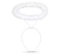 Lizzy Halo Headband | Feather Angel Halo Headband | Girls & Adults Angel Costume Accessory | White Fluffy Halo for Halloween, Christmas, Nativity, Cosplay, Hen Nights, Stage Shows (White)
