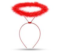 Lizzy Halo Headband | Feather Angel Halo Headband | Girls & Adults Angel Costume Accessory | White Fluffy Halo for Halloween, Christmas, Nativity, Cosplay, Hen Nights, Stage Shows (Red)