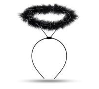 Lizzy Halo Headband | Feather Angel Halo Headband | Girls & Adults Angel Costume Accessory | White Fluffy Halo for Halloween, Christmas, Nativity, Cosplay, Hen Nights, Stage Shows (Black)