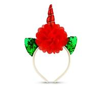 Lizzy | Headband | One Size, Red Unicorn with Flower & Ears | Christmas themed, comfortable fit, festive accessory | Fun hair accessory for Xmas parties, suitable for fancy dress