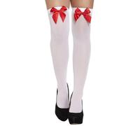 Lizzy Hold - up Stockings | Spooky Red Bow white Stocking adult Older Girls Ladies Womens one size Fancy Dress Costume Accessory Halloween Christmas Cosplay Night Hen party
