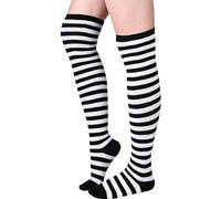 Lizzy Hold - up Stockings | Spooky Striped black & White Stocking adult Older Girls Ladies Womens one size Fancy Dress Costume Accessory Halloween Christmas Cosplay Night Hen party