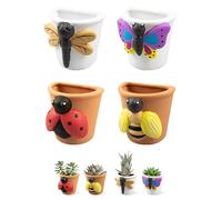 Lizzy Insect Wall Planters Set of 4 Hanging Clay Plant Pots Bee Butterfly Ladybird Dragonfly Wall Mounted Planters for Indoor Outdoor Garden Balcony Decorative Flower Pots UK