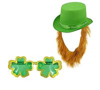 Lizzy Irish Green Topper Beard Hat with Giant Irish Sunglasses | St Patrick's Day Accessories Clover Leprechaun Hat Unisex One Size Irish Fancy Dress Costume Accessory