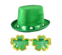 Lizzy Irish Shamrock Felt Topper Hat with Giant Irish Sunglasses | St Patrick's Day Accessories Clover Leprechaun Hat Unisex One Size Irish Fancy Dress Costume Accessory