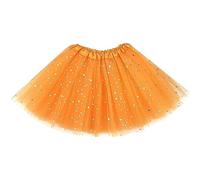 Lizzy Kids 3-Layered Tutu Skirt for Girls - Fancy Dress, Ballet, Dance, Halloween Costume | Soft Tulle Fabric with Elastic Waistband (UK, Age, 9 Years, 10 Years, Regular, Glitter - Orange)