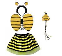 Lizzy Kids Angel Fairy Feather Wings Halo Fancy Dress Costume Cat Leopard Outfit Party (Bumble Bee Tutu Costume)