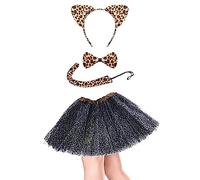 Lizzy | Kids Animal Ear Set Tutu Costume | One Size, Leopard Print, 100% Polyester | 3-Layer Skirt, Stretch Waist, Soft Material | Suitable for Fancy Dress, Parties, Book Day, Nativity