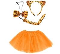 Lizzy Kids Animal Ear Set Tutu Costume School Book day week Nativity Angel Fairy Wings Fancy Dress Party Outfit Skirt Accessories Kit(Tiger Tutu costume)