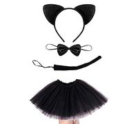 Lizzy Kids Animal Ear Set Tutu Costume School Book day week Nativity Angel Fairy Wings Halloween Fancy Dress Party Outfit Skirt Accessories Kit (Black Cat Set Tutu Coastume)