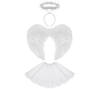 Lizzy Kids Fairy Angel Costume | Girls Fancy Dress Outfit with Halo, Feather Wings & Tutu Skirt | Children’s Halloween, Christmas, Nativity Play & Party Dress Up Accessories (White Angel, Kids)