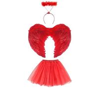 Lizzy Kids Fairy Angel Costume | Girls Fancy Dress Outfit with Halo, Feather Wings & Tutu Skirt | Children’s Halloween, Christmas, Nativity Play & Party Dress Up Accessories (Red Angel, Kids)
