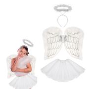 Lizzy Kids Girls White Angel Costume | 3pc Set with Sparkling Feather Wings, Halo & Tutu Skirt | Girls Fairy Outfit for Halloween, Christmas, Nativity Plays, Carnival & Fancy Dress Parties