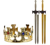 Lizzy | Kids King Costume Accessory Set | Gold Crown, Random Colour Plastic Sword, One Size | Durable, Lightweight, 59cm Crown, 62cm Sword | For Fancy Dress, Imaginative Play, Knight Warrior