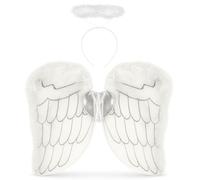 Lizzy Kids Nativity Angel Fairy Wings with White Halo Headband | One Size Children’s Angel Costume Set | White Feather Wings & Halo for Christmas Plays, Parties & Fancy Dress Accessories