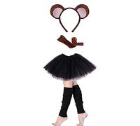 Lizzy ladies Animal Costume (Ear Bow Tail Set + Tutu + Leg Warmer) Halloween Book Week Party Fancy Dress Outfit Skirt Accessories Kit (Monkey Set + Plain Black Tutu + L/W)
