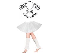 Lizzy Ladies Animal Costume (Ear Bow Tail Set + Tutu + Leg Warmer) Halloween Book Week Party Fancy Dress Outfit Skirt Accessories Kit (Dalmatian Set + Plain White Tutu + L/W)