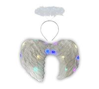 Lizzy Ladies Animal Fancy Dress Tutu with Ears Bow Tail Set for Halloween, Hen Party Fancy Outfit Tutu Skirt (LED Wings + LED Halo White)