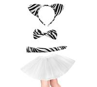 Lizzy Ladies ANIMAL FANCY DRESS TUTU with EARS BOW TAIL SET for Halloween, Hen Party Fancy Outfit Tutu Skirt (Zebra Tutu Costume)