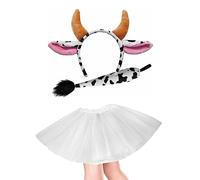 Lizzy Ladies ANIMAL FANCY DRESS TUTU with EARS BOW TAIL SET for Halloween, Hen Party Fancy Outfit Tutu Skirt (Cow Tutu Costume)
