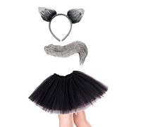 Lizzy Ladies ANIMAL FANCY DRESS TUTU with EARS BOW TAIL SET for Halloween, Hen Party Fancy Outfit Tutu Skirt (Wolf Tutu Costume)
