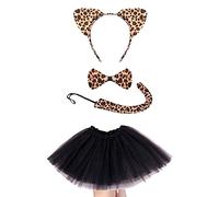 Lizzy Ladies ANIMAL FANCY DRESS TUTU with EARS BOW TAIL SET for Halloween, Hen Party Fancy Outfit Tutu Skirt (Leopard Tutu Costume - Black)