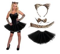 Lizzy Ladies Leopard Halloween Fancy Dress Girls Wild Cat Tutu Costume Skirt Gloves Full Set(Tutu, 3 Pcs Accessory Set)