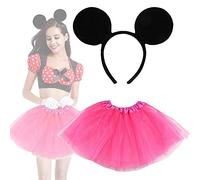 Lizzy Ladies Mouse Tutu Costume Christmas Fancy Dress For Women Hen Party Costume (Black Mouse Ear Headband With Pink Tutu)
