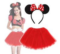 Lizzy Ladies Mouse Tutu Costume Christmas Fancy Dress For Women Hen Party Costume (Red Polka Dot Mouse Ear Headband With Red Tutu)