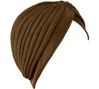 Lizzy | Ladies Turban Head Wrap | Satin, Brown, One Size | Pre-Tied Knot, Soft & Comfortable, Fashionable Pleated Design | Elegant Indian Style